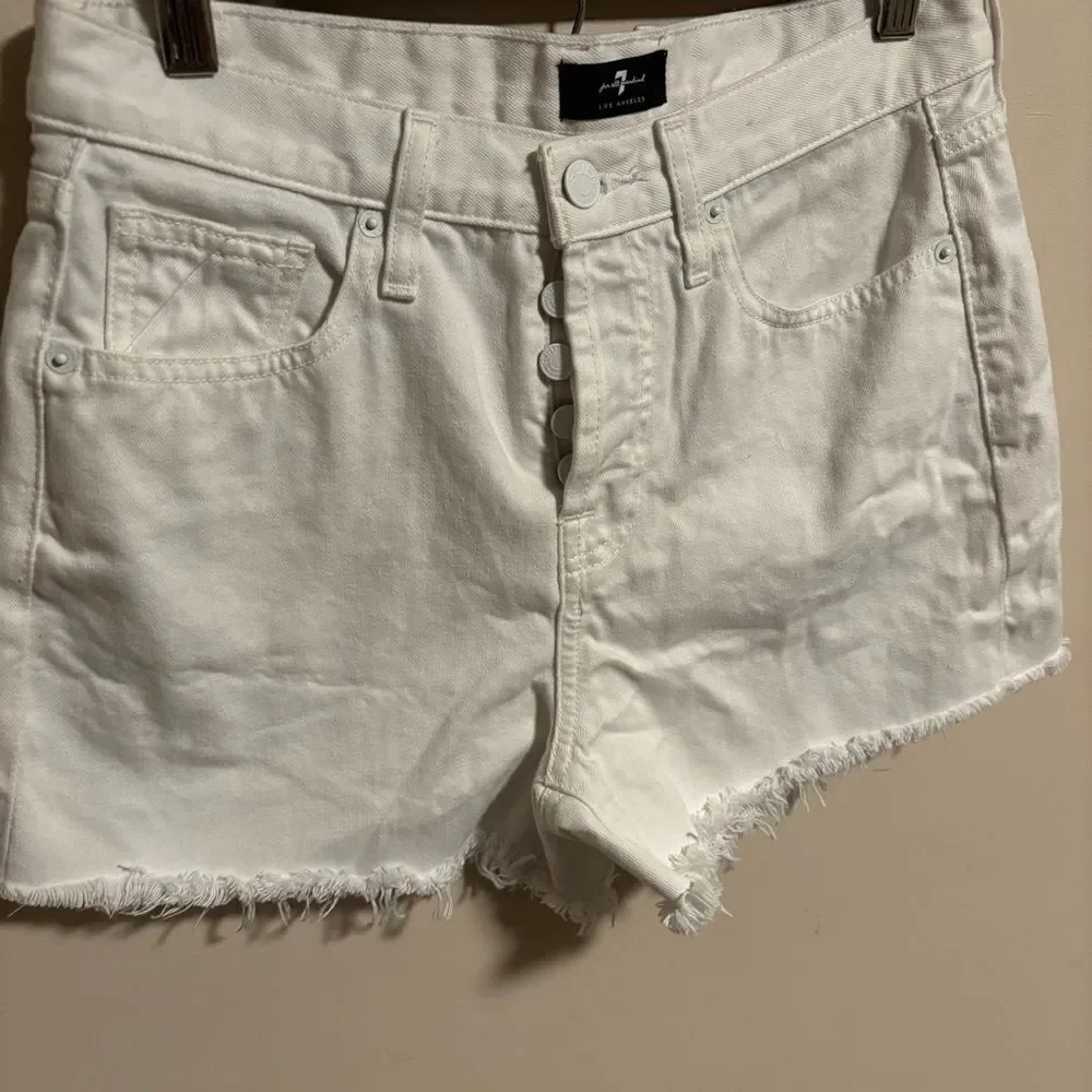 7 For All Mankind Monroe Revolve Cut Off Raw Hem Shorts Clean White- Size 25